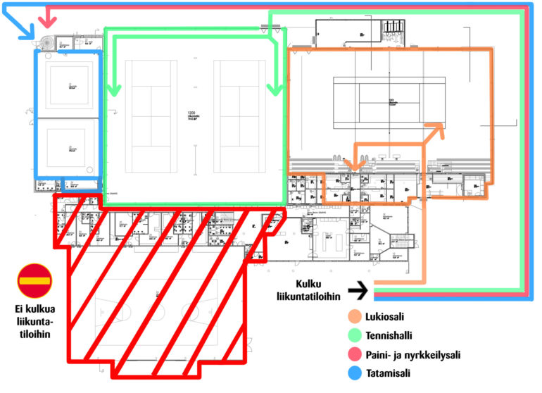 Havainnekuva Tennarin kulkusuunnitelmasta joukkorokotusten aikana.